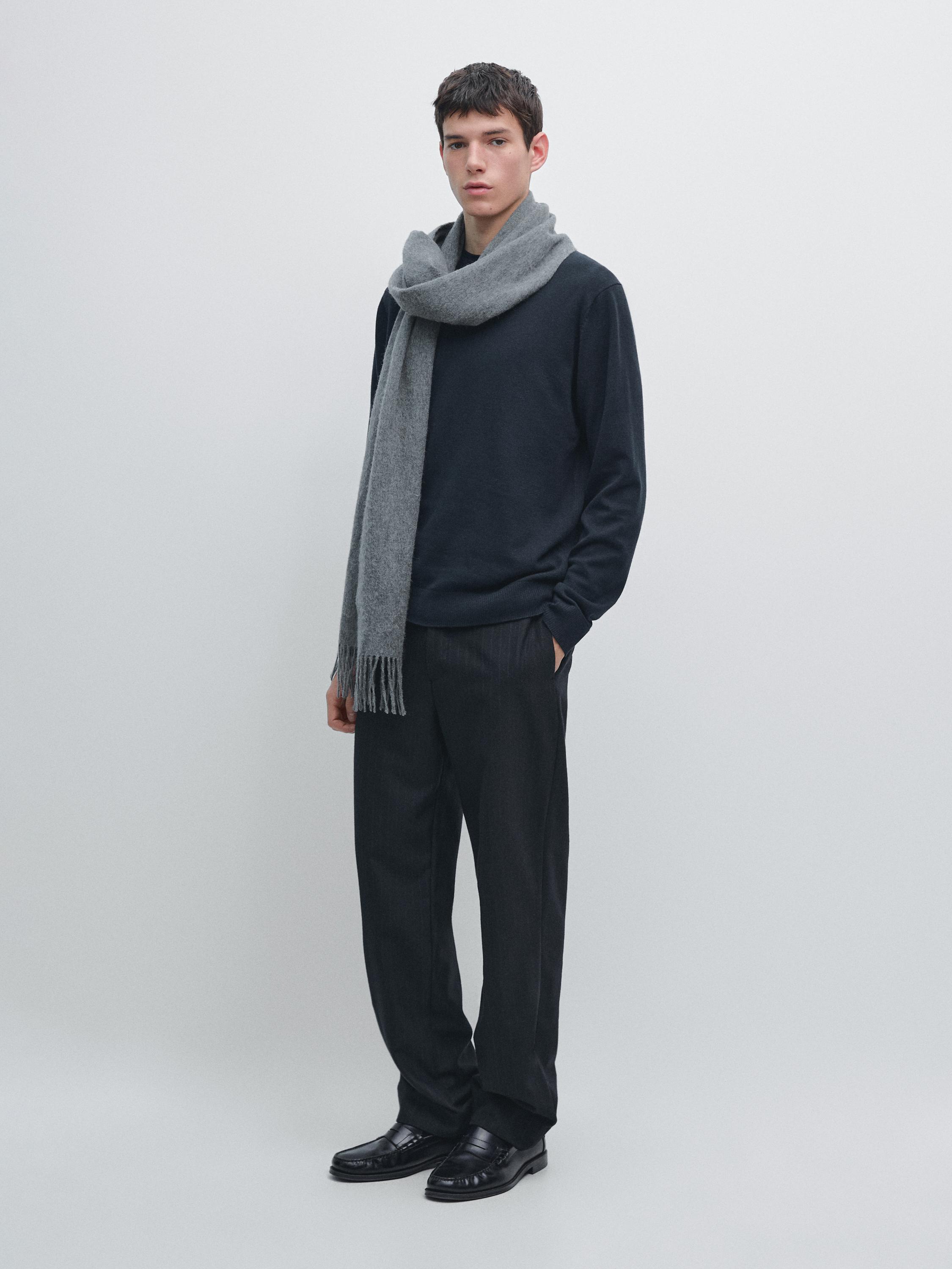 Knit cotton and wool sweater with crew neck